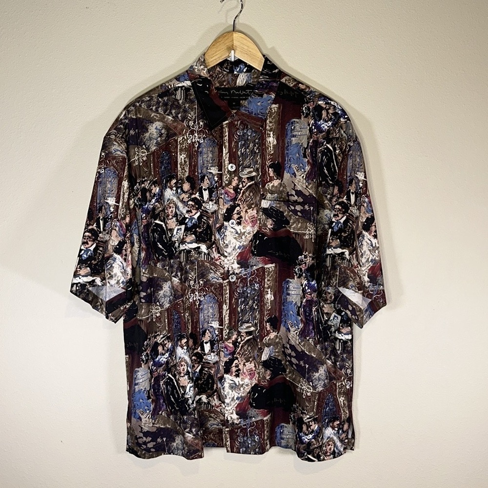 Guy Buffet Parisian Cafe Silk Button Front Camp Shirt Men Medium Casual Luxury